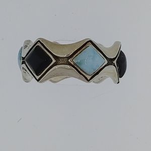 Steling Silver Larimar and Onix  Men Ring